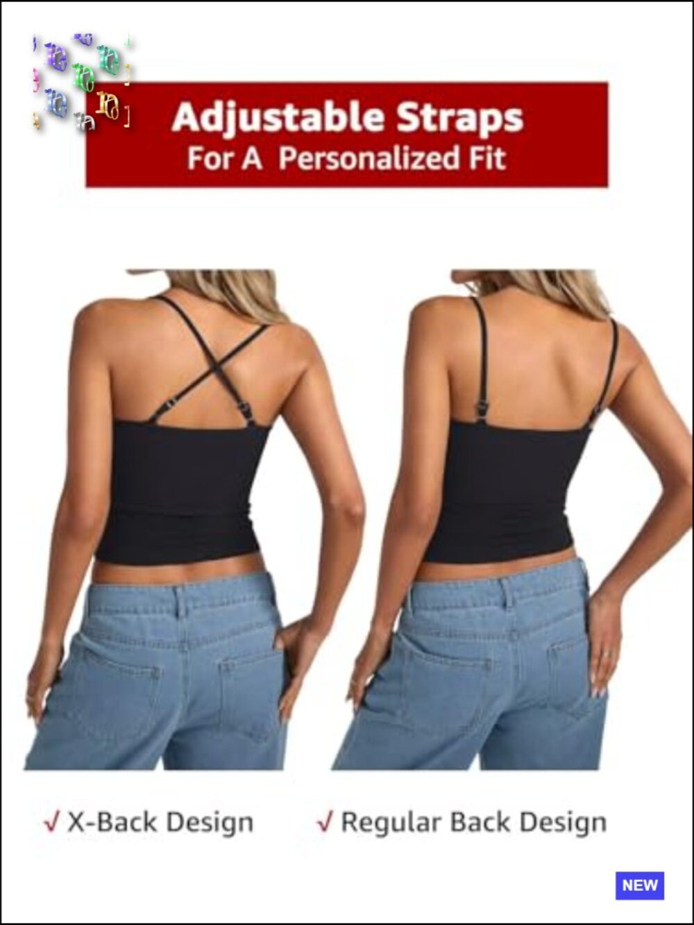 Sleeveless Ribbed Tank Top Square Neck Lace Trim Adjustable Spaghetti Straps - Picture 6 of 7
